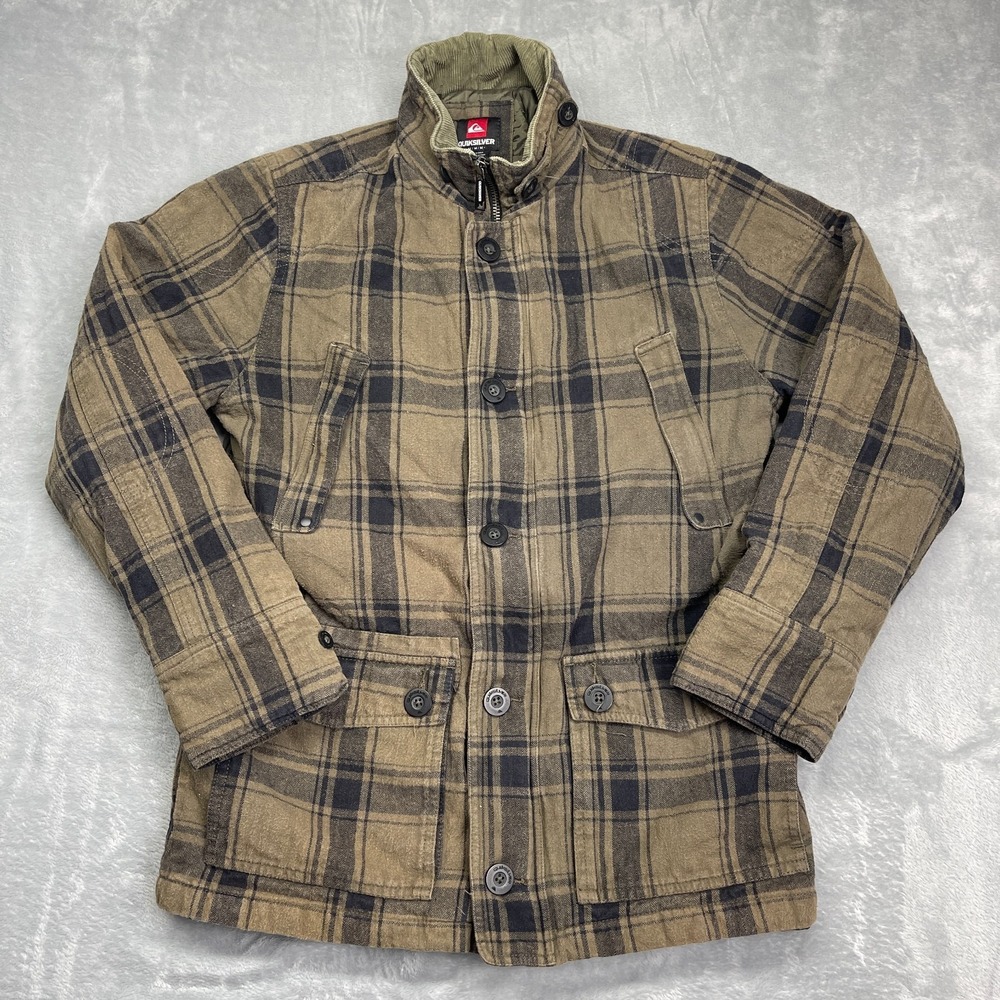 Quiksilver Flannel Jacket Mens M Multi Plaid Quilted‎ Lined Long Sleeve H106817